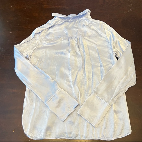 Banana Republic Blue Silk Button Up Blouse Office Career Long Sleeve Sz S FLAW - Picture 16 of 16